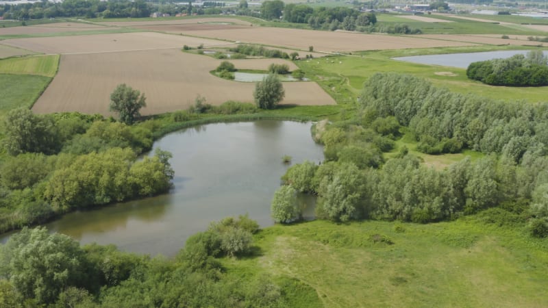 Scenic Dutch countryside with lakes and fields