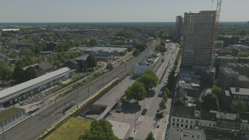 Aerial View of Tilburg Train Station with Active Transportation