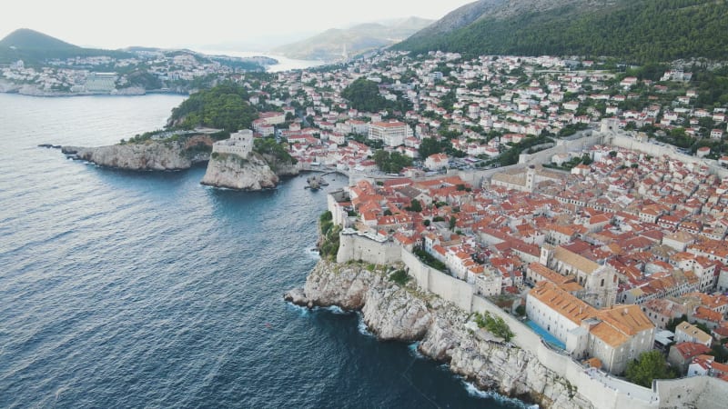 Aerial view of Dubrovnik facing the Adriatic Sea in Croatia.