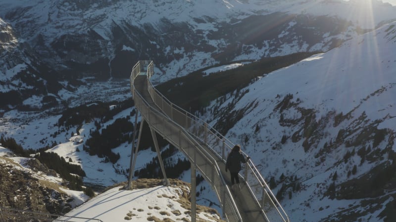 Aerial view of a woman at viewpoint, Bern, Switzerland.