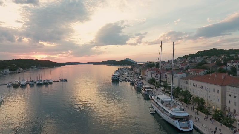 Aerial view of touristic sailing boat anchored at Veli Lošinj.