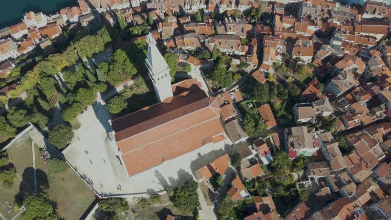 Aerial view of residential area in Rovinj old town in Istria, Croatia.