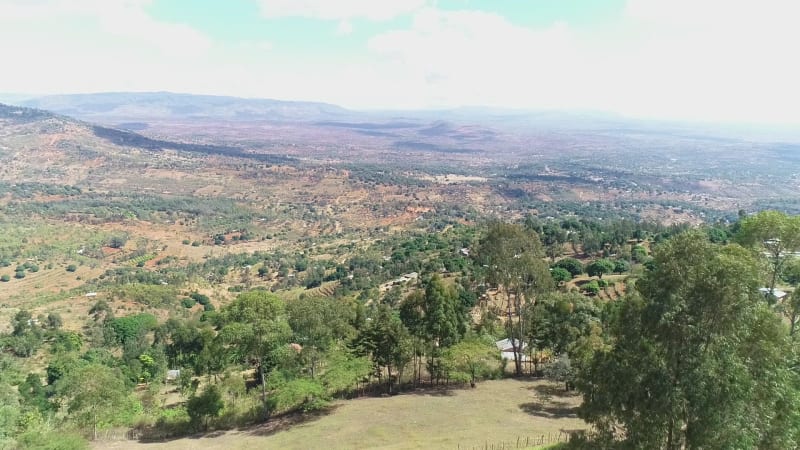 Aerial view of the terrain in the countryside area of Mbooni