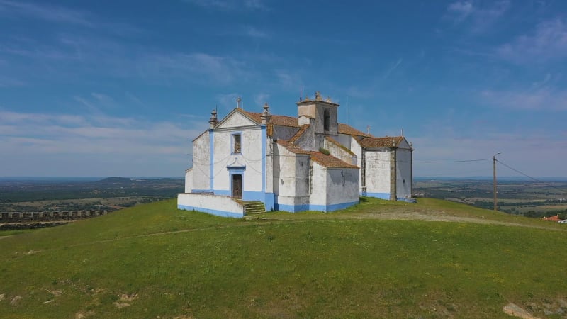 Aerial view of the circular castle in the town of Arraiolos.