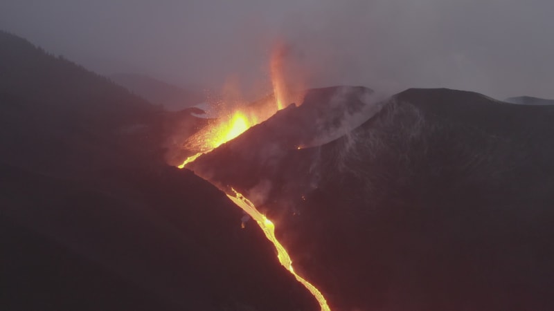 Aerial view of Volcan Cumbre Vieja, La Palma, Canary Islands, Spain.