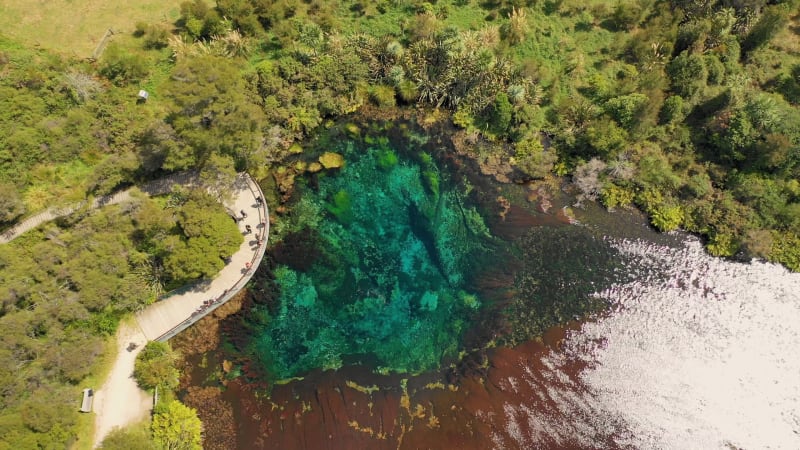 Aerial view of people visiting Mirror Lakes, observation deck.