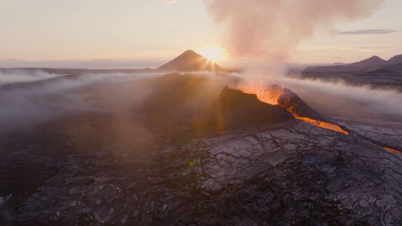 Aerial view of Litli-Hrutur Volcano, Reykjanes Peninsula, Iceland.