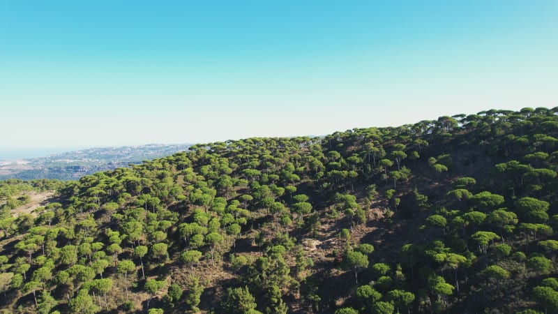 Aerial view of a hilly landscape in Lebanon.