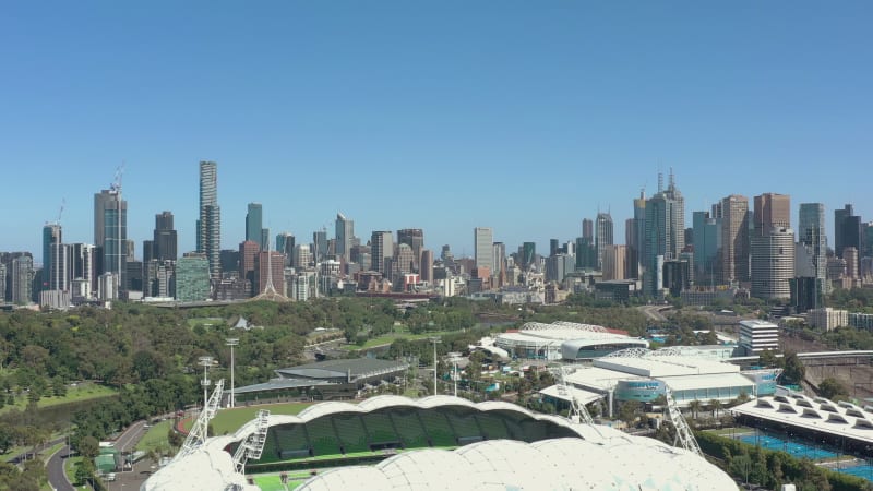 Melbourne City Australia and Yarra River Aerial Reveal