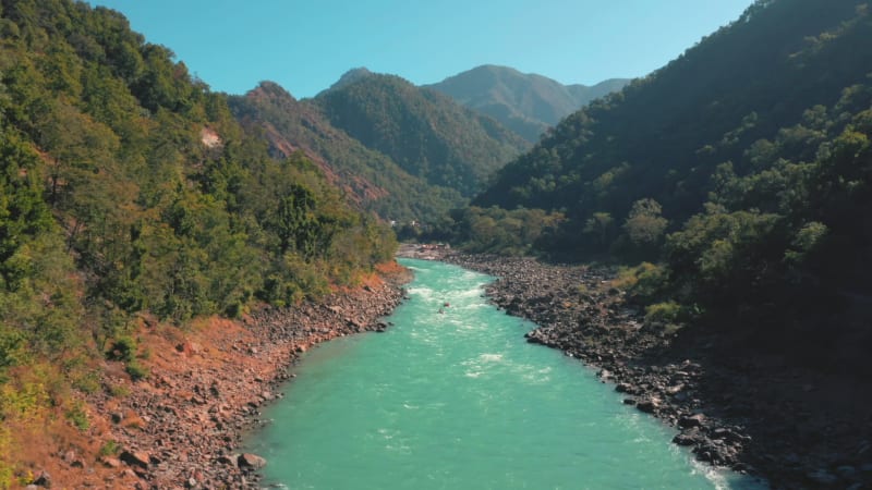 Aerial view of a river near Gurgaon, Haryana, India.