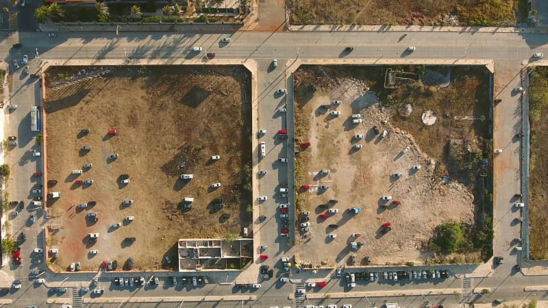 Aerial view of cars parked in parking lot in Brazil.