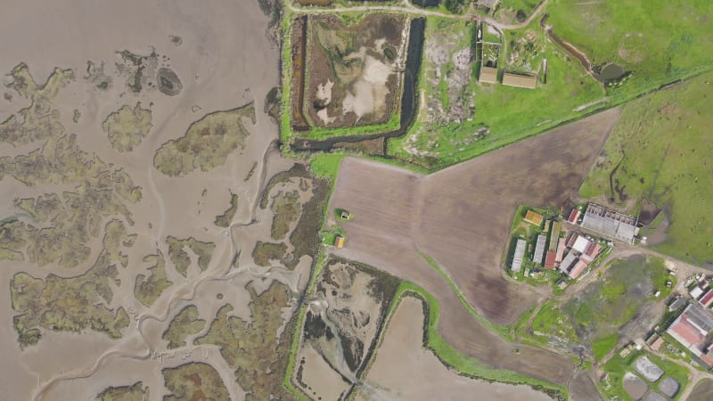 Aerial view of the lagoon in Montijo, Setubal, Portugal.