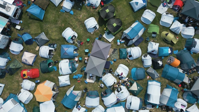 Aerial View of a Bustling Summer Festival Campsite in the Netherlands