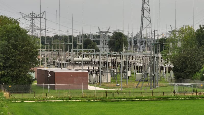 Overhead View of High-Voltage Substation in Hemmen, Netherlands