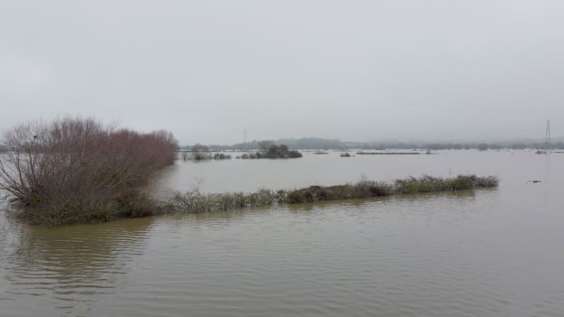 Aerial View of Flooding in the UK During the Winter Causing Devastation