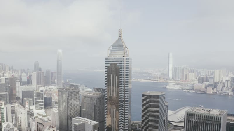 Aerial view of Hong Kong downtown in the morning.