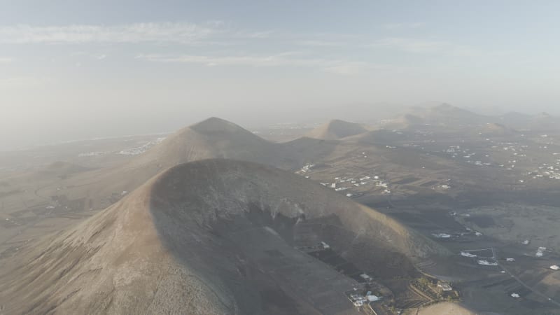 Aerial view of volcanic formation on Lanzarote island, Canary Islands, Spain.