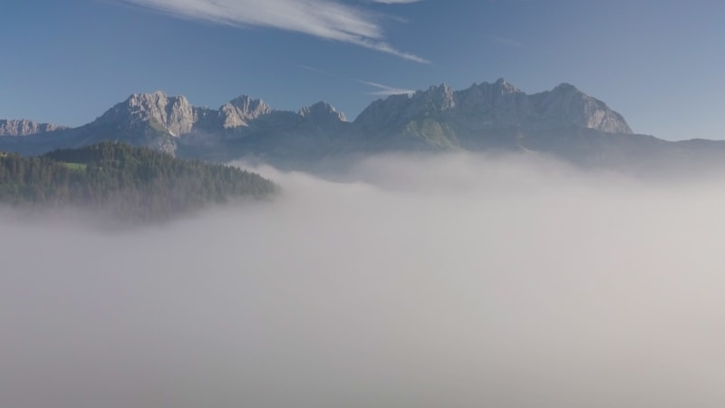 Aerial View of Morning Fog in Kitzbuhel, Austria.