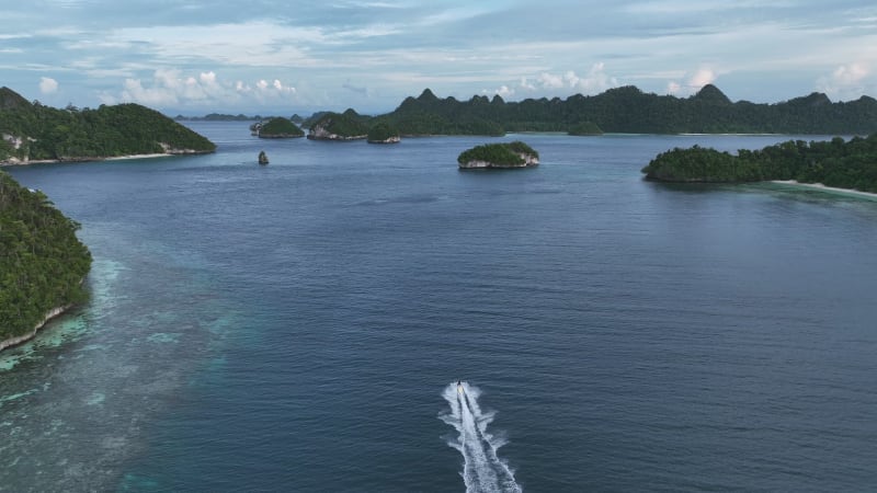 Aerial view of Wajag Islands archipelago, Raja Ampat, West Papua, Indonesia.
