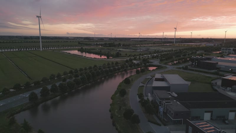 Windmills and Greenery in Houten, Netherlands