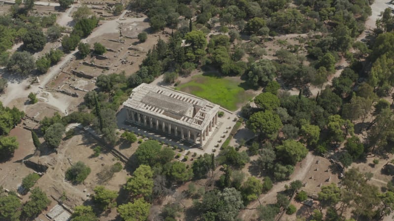 Aerial	 View of Ancient Agora, Athens historic center, Attica, Greece