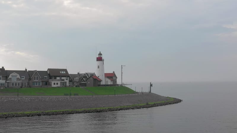 Hazy Morning Aerial View of the Town of Urk in the Netherlands