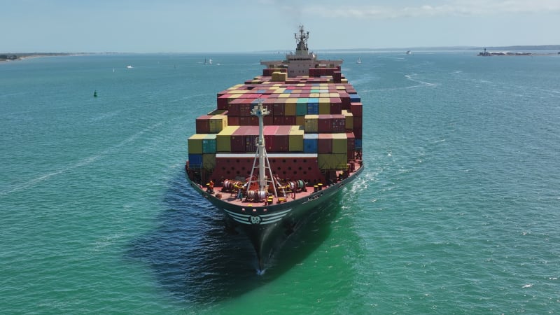 A Large Container Ship at Sea Aerial View