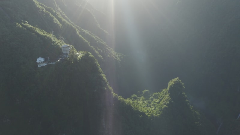 Aerial view of a building on a mountain top, Azores, Portugal.