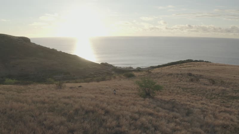 Aerial view of a person with Ocean in background, Saint Paul, Reunion.