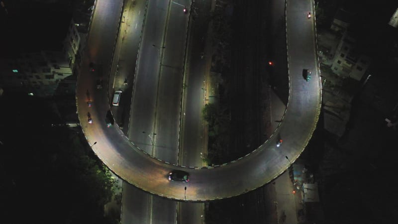 Aerial View of highway in the night Khilgaon, Dhaka, Dhaka, Bangladesh.