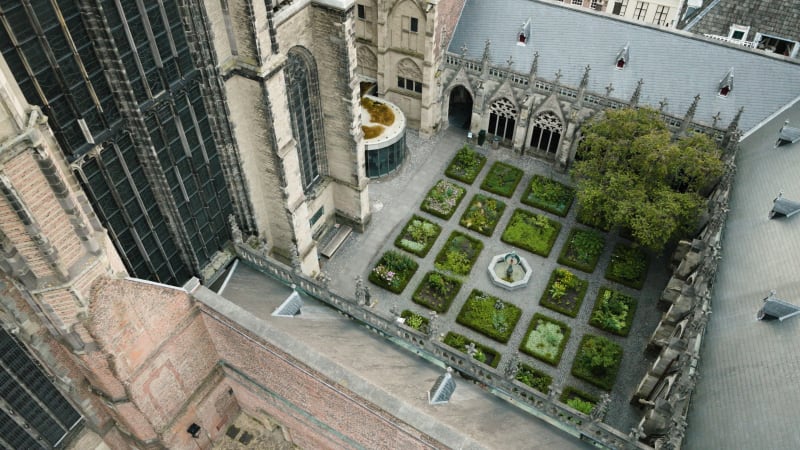 Aerial shot of the gardens at the Dom Church in Utrecht