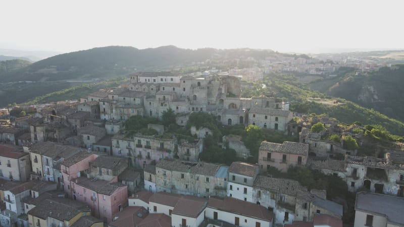 Aerial view of Calitri township, Irpinia, Campania, Italy.