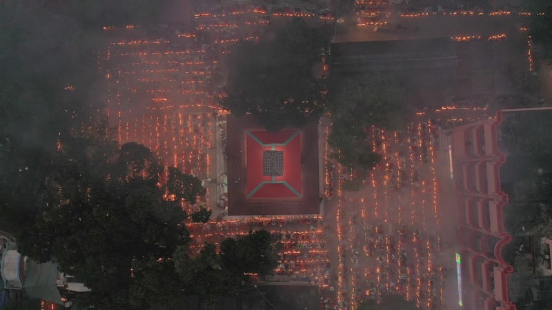 Aerial view of Sri Bramhachar temple at Hindu festival, Bangladesh.