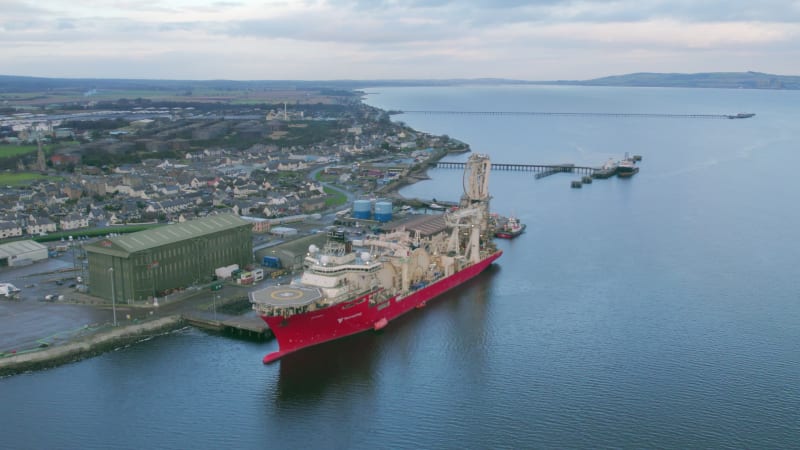 Pipe Laying Vessel Docked at Port Aerial View