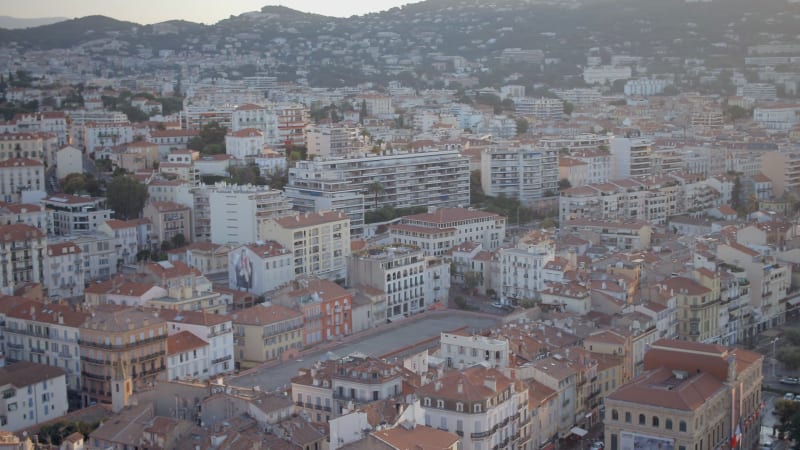 Aerial Views of Cannes and the City in the Early Morning