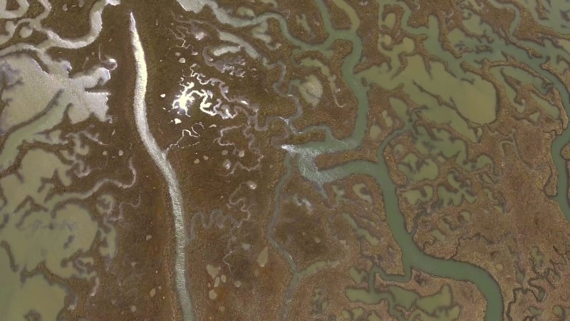 Abstract aerial view of Formosa lagoon in Portugal