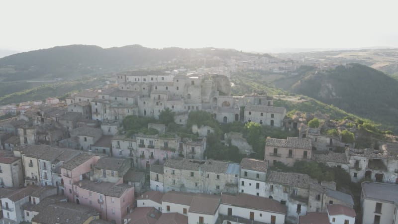 Aerial view of Calitri, a colourful town in Irpinia, Avellino, Italy.