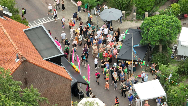 Aerial shot of 2023 International Four Days Marches of Nijmegen city. People walk 50km per day