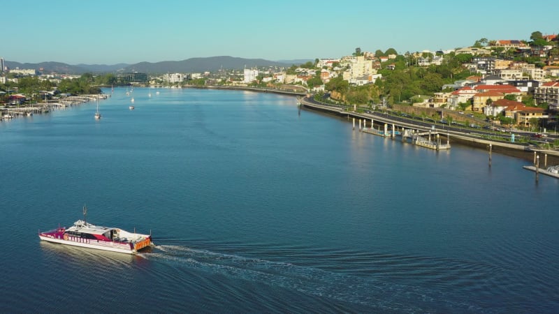 Aerial view of Citycat ferry on the Brisbane River