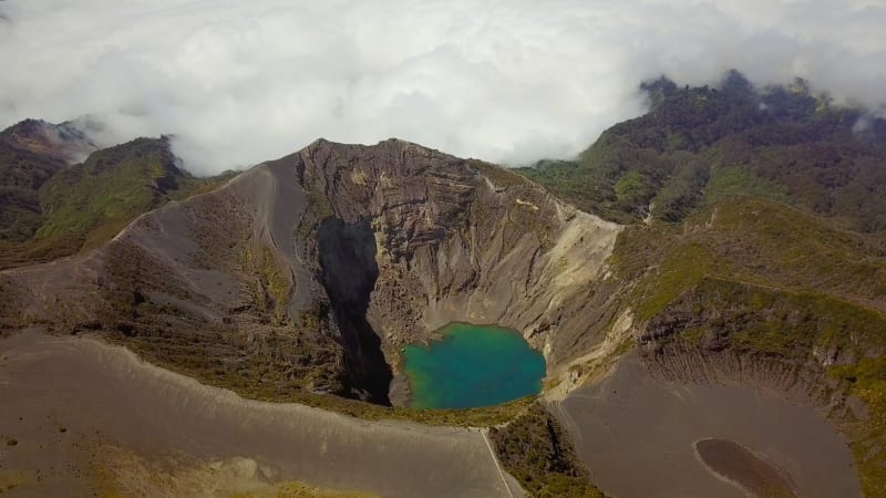 Aerial view of Irazu volcano crater lake in Costa Rica.