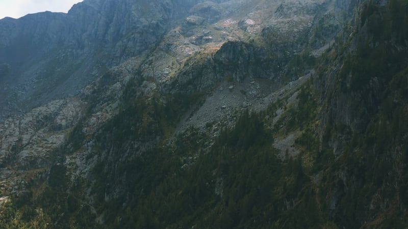 Aerial view of the mountain range that overlooks Gerola Alta.