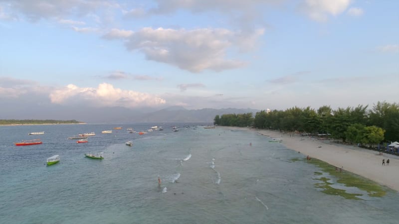 Aerial view at group of traditional boats anchored.