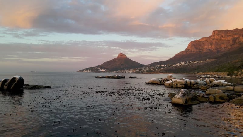 Aerial view of Lion's Head mountain at sunset, Cape Town, South Africa