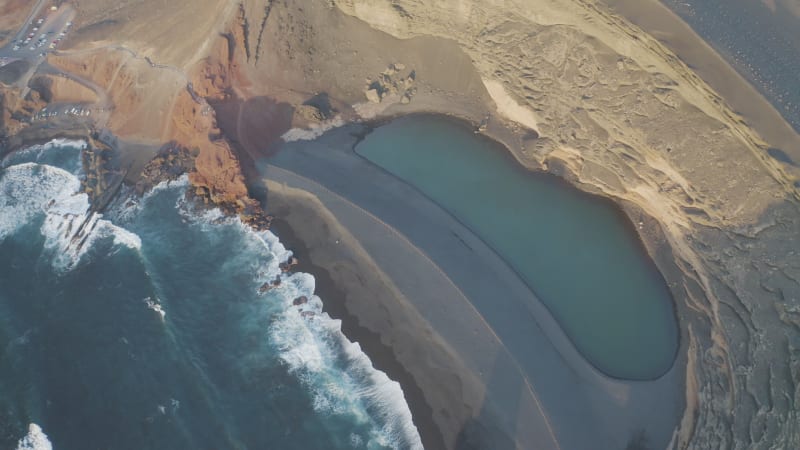 Aerial view of El Lago Verde, Yaiza, Lanzarote, Canary Islands, Spain.