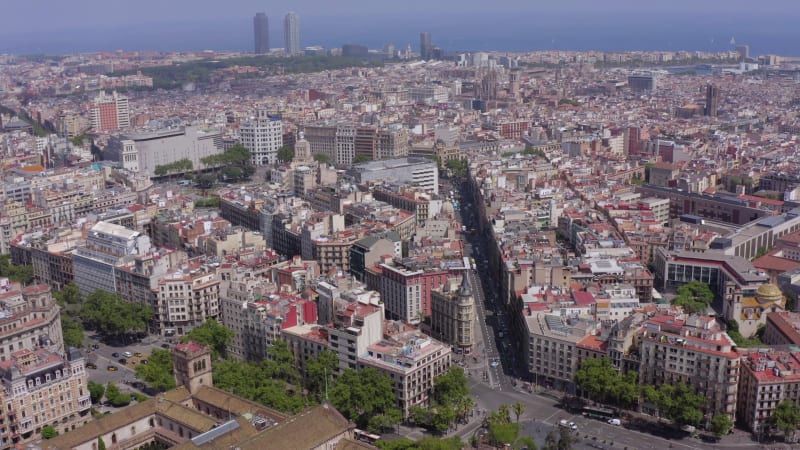 Barcelona City in Spain Streets with Vehicles in the Summer