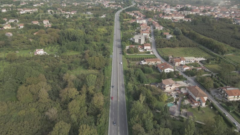 Aerial view of vehicles on the highway in Avellino, Irpinia, Campania, Italy.