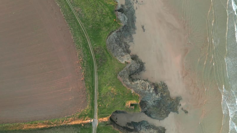 Aerial view of Hawkers Bay, Cornwall, United Kingdom.