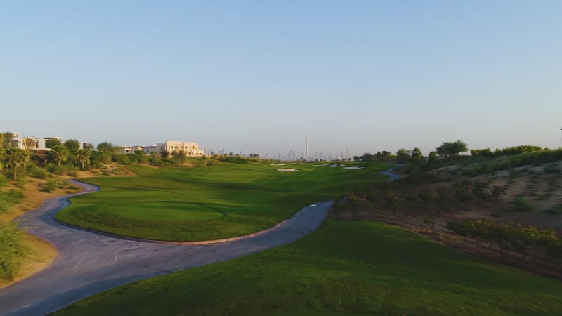 Aerial view of golf club on a luxury residential area.