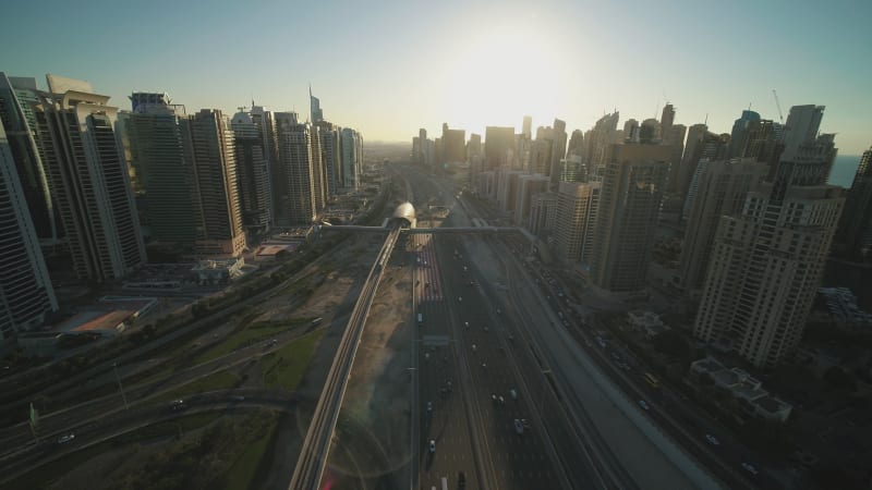 Aerial View of Sheikh Zayed Road, Dubai, United Arab Emirates.