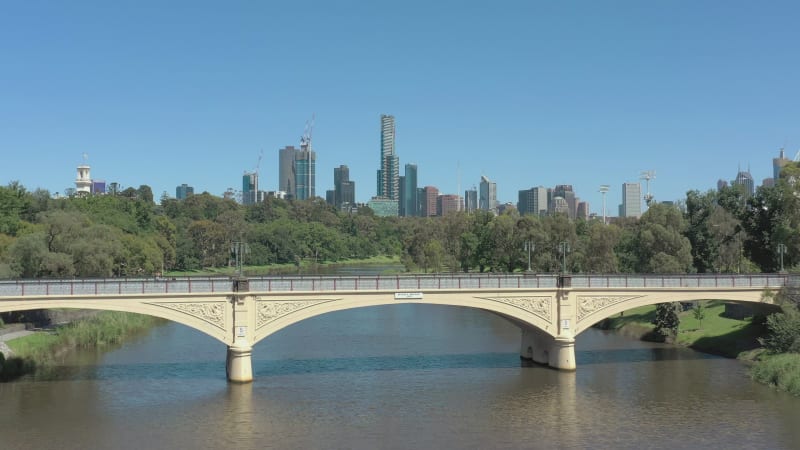 Melbourne City Australia and Yarra River Aerial Reveal